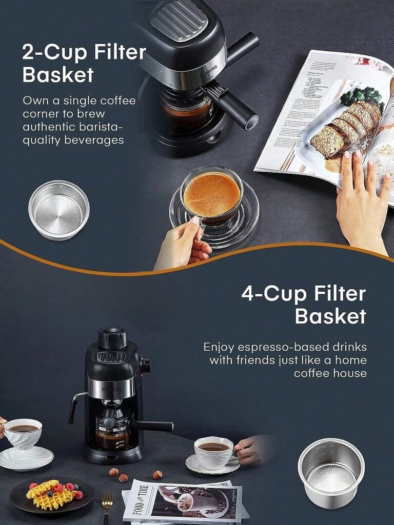 FOHERE espressokeitin, 3,5 baarin 4 kupin höyryespressokeitin, espresso- ja cappuccinokeitin maidonvaahdottimella ja karahvilla, ammattimainen kompakti kahvi hinta ja tiedot | Intiimipesutuotteet | hobbyhall.fi