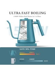 Gooseneck Vedenkeitin Fabuletta Pour Over Vedenkeitin & Kahvinkeitin 100% ruostumatonta terästä BPA-vapaa vedenkeitin 1500W nopeasti lämmitettävä 1l teekannu hinta ja tiedot | Vedenkeittimet | hobbyhall.fi