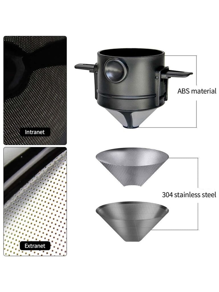 1 kpl kannettava ruostumattomasta teräksestä valmistettu kahvinsuodatin - Helposti puhdistettava, uudelleenkäytettävä, paperiton kaada tiputin taitettavalla suppilolla hinta ja tiedot | Intiimipesutuotteet | hobbyhall.fi