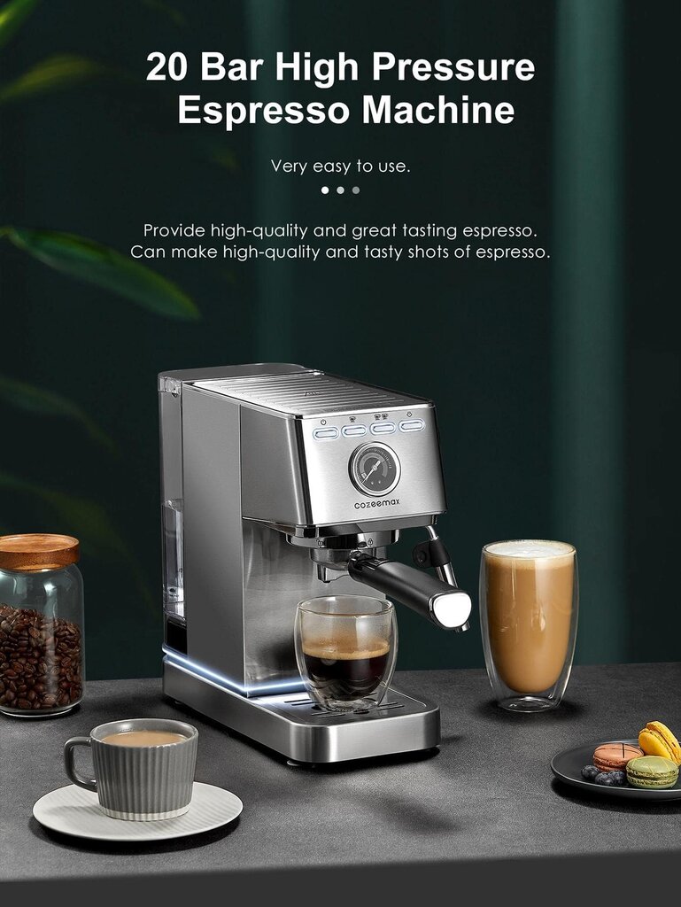 Cozeemax-espressokeitin, 20 baarin kompakti espresso- ja cappuccinokeitin maidonvaahdottimella, ammattimainen espressokeitin cappuccinolle ja hinta ja tiedot | Intiimipesutuotteet | hobbyhall.fi