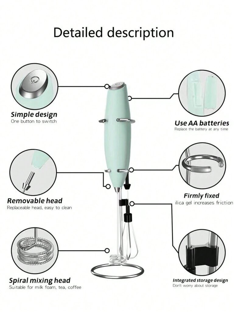 One Mini Handheld akkukäyttöinen sekoitin ja maidonvaahdotin ruostumattomasta teräksestä valmistettu viskaimella, sopii munanvalkuaisen, maidon ja kerman vaahdottamiseen Home Ki:ssä hinta ja tiedot | Sähkövatkaimet ja maidonvaahdottimet | hobbyhall.fi