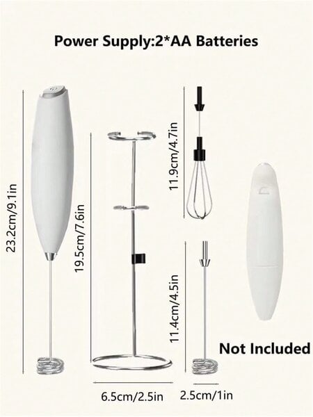 One Mini Handheld akkukäyttöinen sekoitin ja maidonvaahdotin ruostumattomasta teräksestä valmistettu viskaimella, sopii munanvalkuaisen, maidon ja kerman vaahdottamiseen Home Ki:ssä