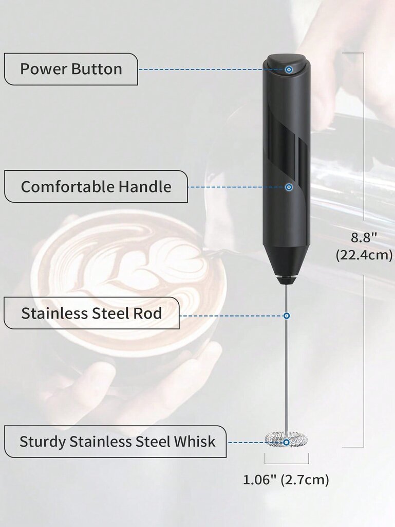 Sähköinen maidonvaahdottimen kädessä pidettävä vaahdotussauva 14 000 rpm:n tehomoottorilla, akkukäyttöinen minijuomasekoitin Lattelle, Matchalle, Cappuccinolle, Mustalle hinta ja tiedot | Intiimipesutuotteet | hobbyhall.fi