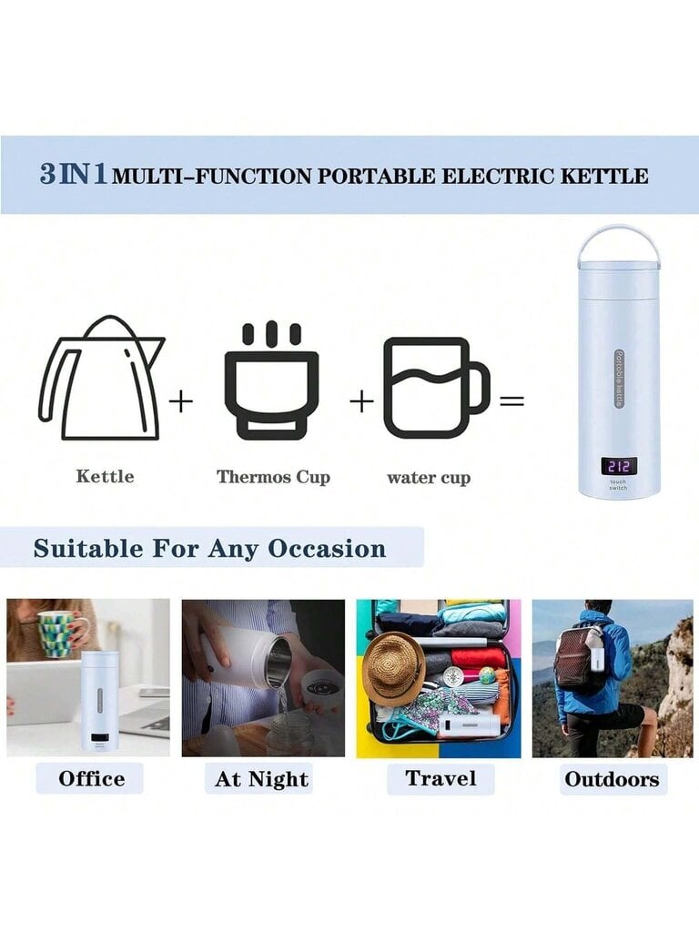 Matka sähköinen vedenkeitin Pieni kannettava vedenkeitin, 380 ml:n mini-teenkeitin 4 säädettävällä esiasetuksella, 304 ruostumattomasta teräksestä valmistettu vedenkeitin, Auto Sh hinta ja tiedot | Intiimipesutuotteet | hobbyhall.fi