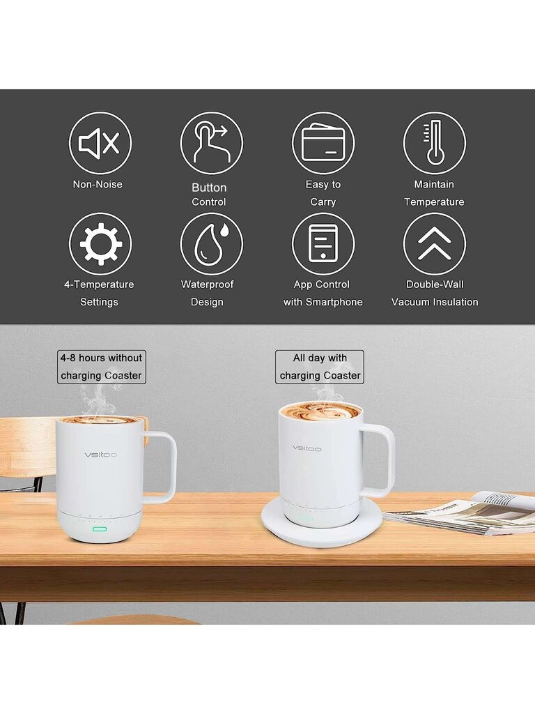 Vsitoo S3pro Älykäs lämpötilansäätömuki 2 kannella, itsestään lämpenevä kahvimuki 14 unssia, akunkesto 90 min - APP & manuaalisesti ohjattu lämmitetty kahvimuki hinta ja tiedot | Intiimipesutuotteet | hobbyhall.fi