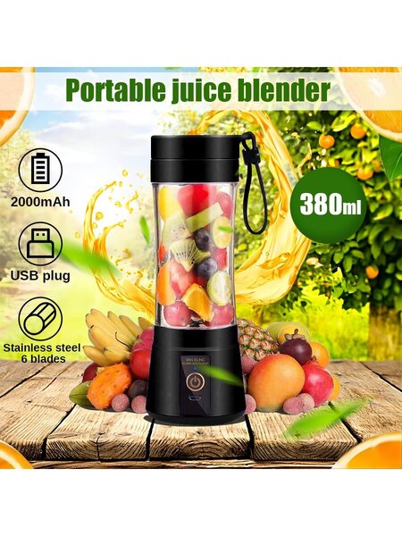 Henkilökohtainen kannettava tehosekoitin, minimehusekoitin, USB-ladattava pienikokoinen tehosekoitin smoothieille ja pirtelöille, mini Juicer Cup Travel 380 ml, mehu, maito, 5