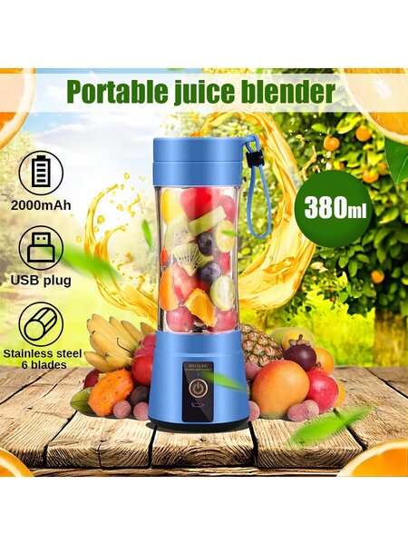 Henkilökohtainen kannettava tehosekoitin, minimehusekoitin, USB-ladattava pienikokoinen tehosekoitin smoothieille ja pirtelöille, mini Juicer Cup Travel 380 ml, mehu, maito, 5