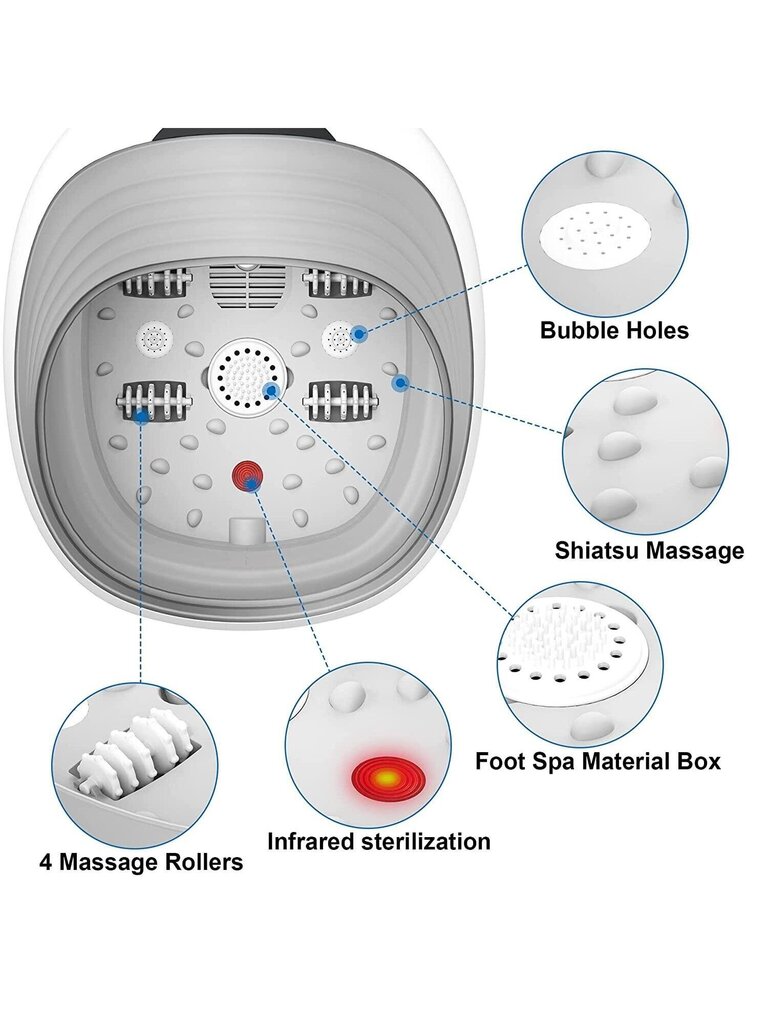 Foot Spa Jalkakylpyhierontalaite lämpökuplien tärinällä 4 irrotettavaa hierontarullaa (ei moottoroitua), kokoontaitettava pedikyyrijalkakylpylä jalkakipujen lievitykseen hinta ja tiedot | Intiimipesutuotteet | hobbyhall.fi