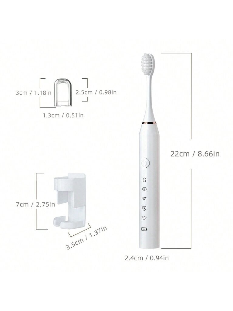 1 kpl sähköhammasharja, jossa 3 vaihdettavaa päätä, ladattava USB, 5 puhdistustilaa, mukaan lukien kylpyhuoneen seinään kiinnitettävä hammasharjateline, Trav hinta ja tiedot | Intiimipesutuotteet | hobbyhall.fi