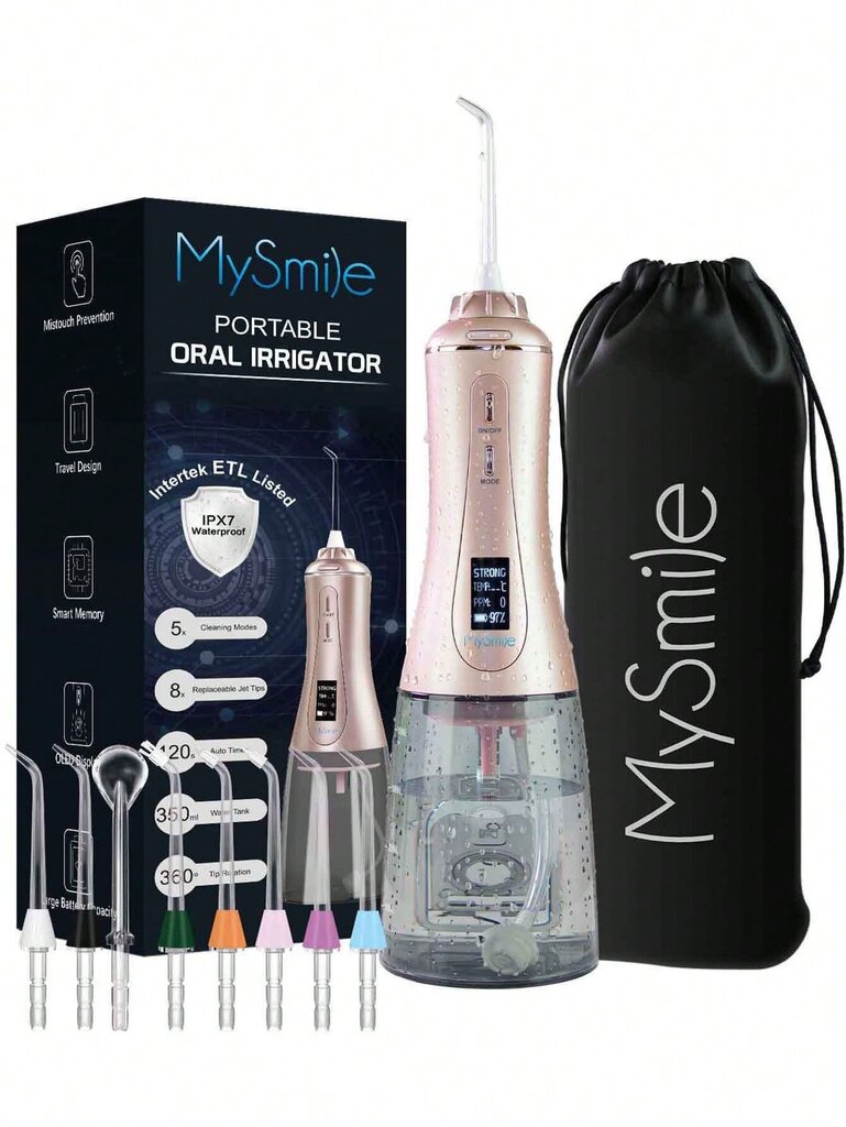 MySmile Tehokas johdoton 350 ml Water Flosser Kannettava OLED-näytöllinen suuhuuhtelulaite, jossa on 5 painetilaa, 8 vaihdettavaa suutinta ja säilytyspussi hinta ja tiedot | Intiimipesutuotteet | hobbyhall.fi