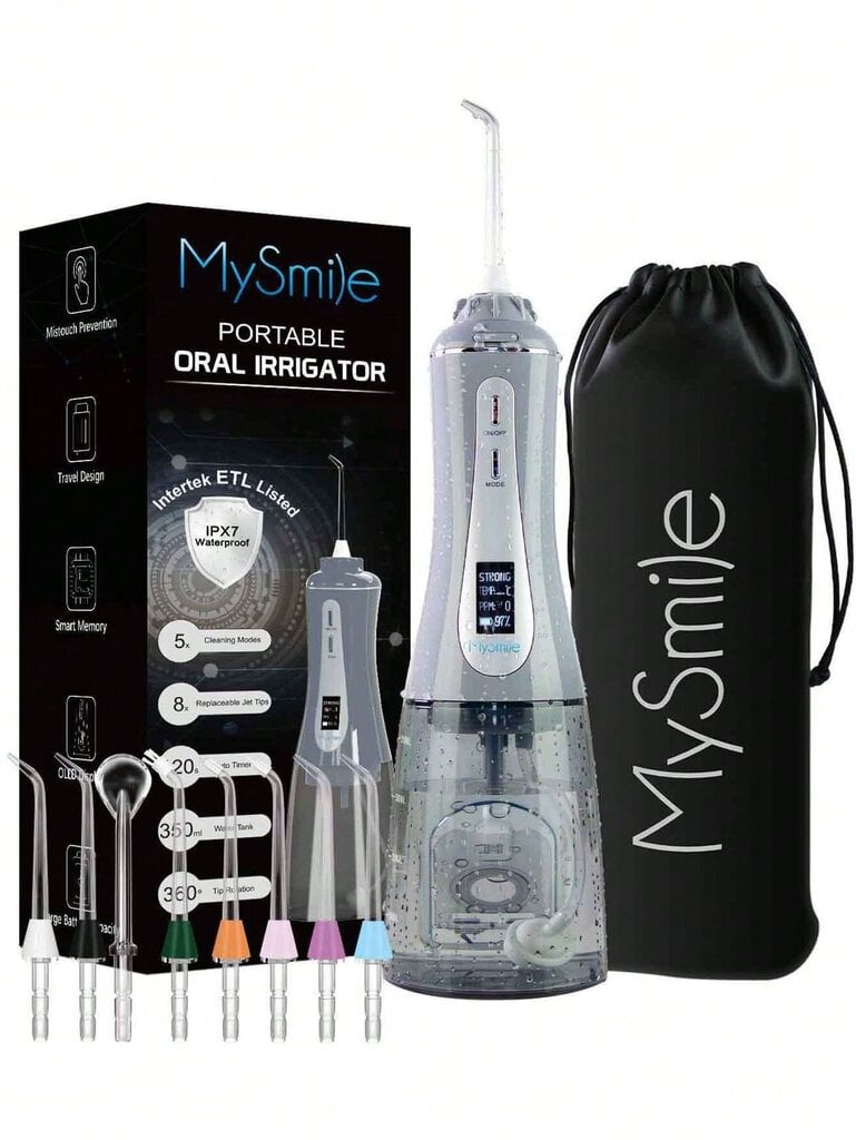 MySmile Tehokas johdoton 350 ml Water Flosser Kannettava OLED-näytöllinen suuhuuhtelulaite, jossa on 5 painetilaa, 8 vaihdettavaa suutinta ja säilytyspussi hinta ja tiedot | Intiimipesutuotteet | hobbyhall.fi