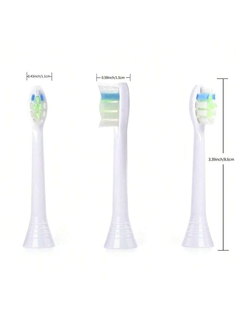 8,6 cm / 3,39 tuumaa 1,1 cm / 0,43 tuumaa 1,5 cm / 0,59 tuumaa Vaihtohammasharjan päät sähköhammasharjalle, pehmeät harjakset kotikäyttöön ja ammattipuhdistukseen, kuka hinta ja tiedot | Intiimipesutuotteet | hobbyhall.fi