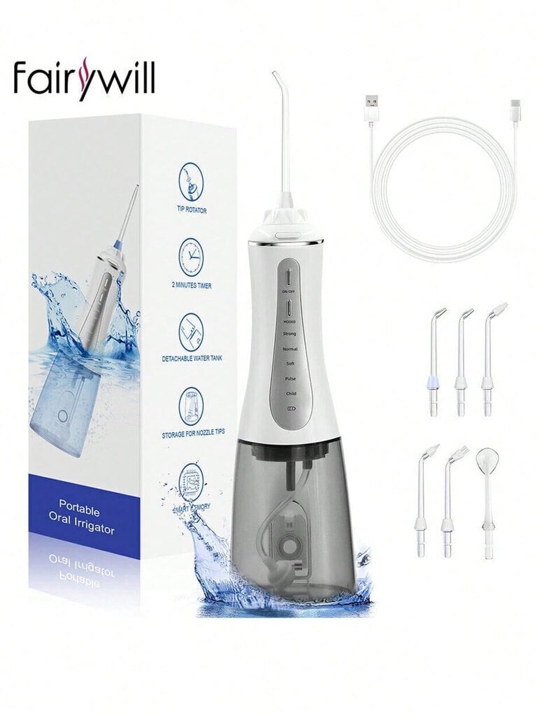 Fairywill Electric Water Dental Flosser -hammaspoisto: Kannettava johdoton suuhuuhtelulaite 350 ml:n ladattava matkakastelun puhdistusaine, vedenpitävä 6 Ti:lla hinta ja tiedot | Intiimipesutuotteet | hobbyhall.fi