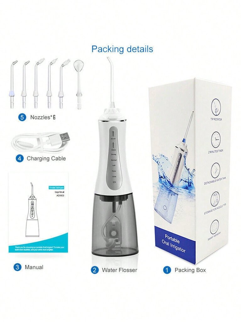 Fairywill Electric Water Dental Flosser -hammaspoisto: Kannettava johdoton suuhuuhtelulaite 350 ml:n ladattava matkakastelun puhdistusaine, vedenpitävä 6 Ti:lla hinta ja tiedot | Intiimipesutuotteet | hobbyhall.fi