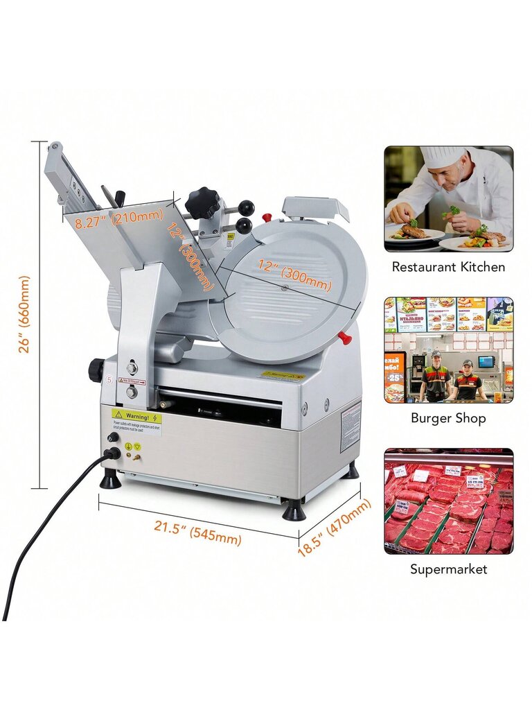 Automaattinen lihanleikkuri, 550 W alumiininen Deli-leikkuri, 5-15 mm säädettävä paksuus, soveltuu kaupalliseen kotikäyttöön, lihajuustoleipäleipä hinta ja tiedot | Intiimipesutuotteet | hobbyhall.fi