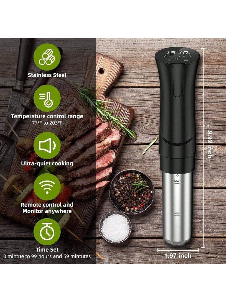 YONGSTYLE Sous Vide -kone-Suvee-keitinWifi-tarkkuusliesi Sous Vide-1000 W:n nopeasti lämmittävä lämpö upotus, digitaalinen kosketusnäyttö, tarkka lämpötila hinta ja tiedot | Intiimipesutuotteet | hobbyhall.fi