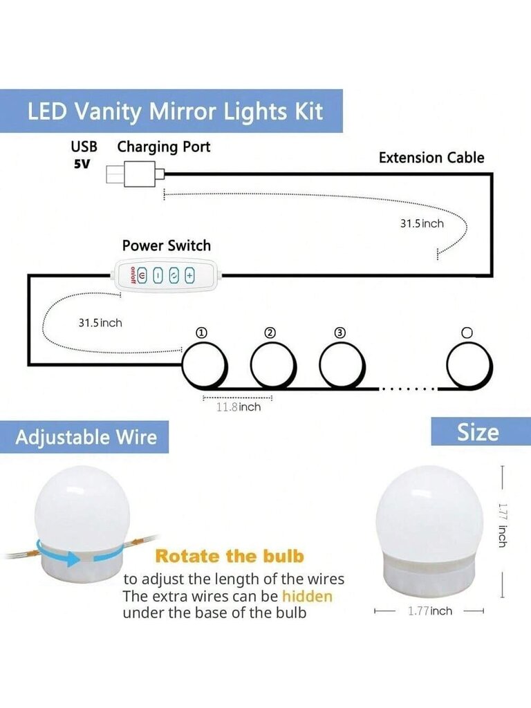 Meikkipeilin hehkulamppujen kierto- ja lankakokoelma ilman lävistystä Hollywood Mirror -etuvalon meikkitäytelamppu LED-peililamppu hinta ja tiedot | Intiimipesutuotteet | hobbyhall.fi