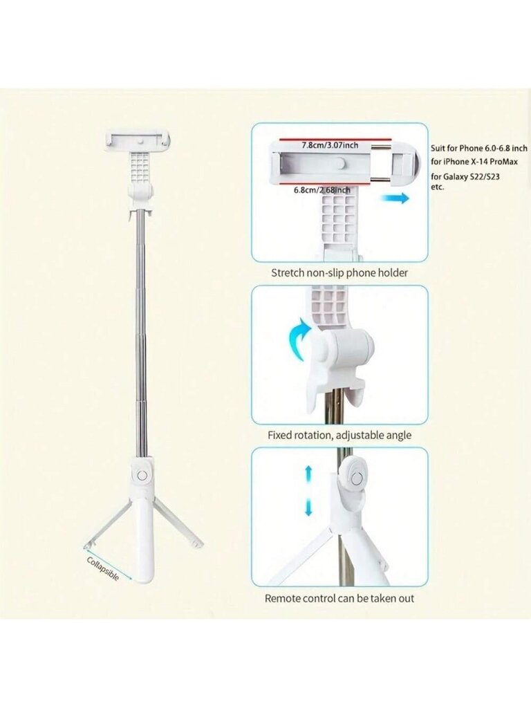 Langaton Selfie Stick sisäänvedettävä selfie-jalusta Matkapuhelin Selfie-kiinnike Kannettava kolmijalka Taitettava kaukosäädin Live-kiinnike Matkaselfie hinta ja tiedot | Intiimipesutuotteet | hobbyhall.fi