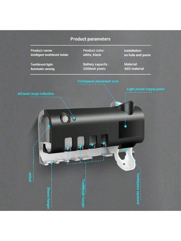 1 kpl Smart Induktio -hammasharjan pidike, seinään kiinnitettävä hammasharjan pidike, automaattinen hammastahna-annostelija, kylpyhuoneen järjestely ja säilytyspussi, Ba hinta ja tiedot | Intiimipesutuotteet | hobbyhall.fi