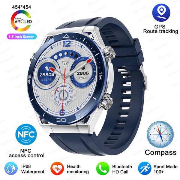 IOS Android NFC Smart Watch Adult GPS Tracker 454*454 HD Screen Heart Rate EKG+PPG Bluetooth Call Smart Watches 2024 Uusi