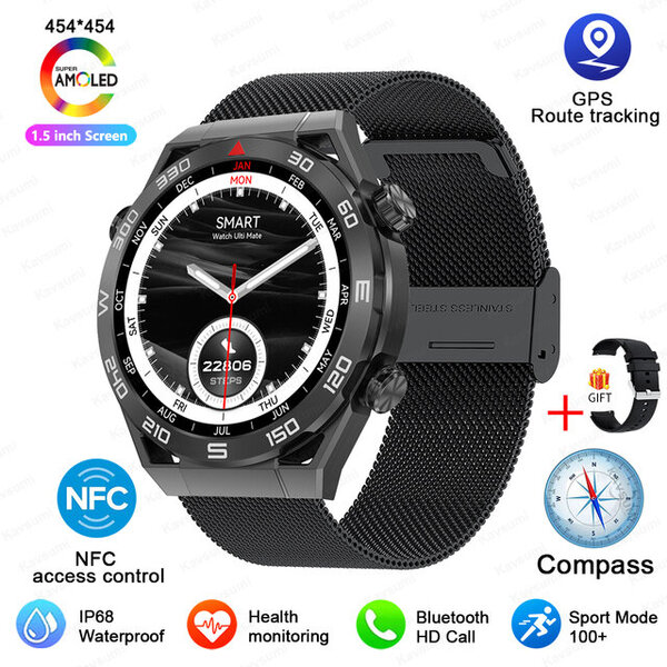 IOS Android NFC Smart Watch Adult GPS Tracker 454*454 HD Screen Heart Rate EKG+PPG Bluetooth Call Smart Watches 2024 Uusi