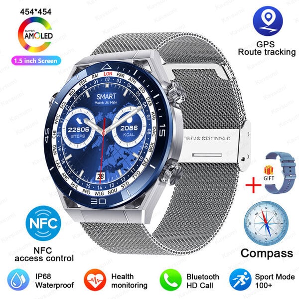 IOS Android NFC Smart Watch Adult GPS Tracker 454*454 HD Screen Heart Rate EKG+PPG Bluetooth Call Smart Watches 2024 Uusi