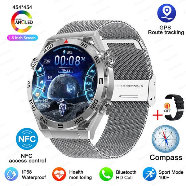 IOS Android NFC Smart Watch Adult GPS Tracker 454*454 HD Screen Heart Rate EKG+PPG Bluetooth Call Smart Watches 2024 Uusi