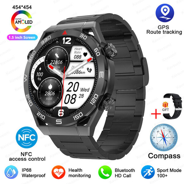 IOS Android NFC Smart Watch Adult GPS Tracker 454*454 HD Screen Heart Rate EKG+PPG Bluetooth Call Smart Watches 2024 Uusi