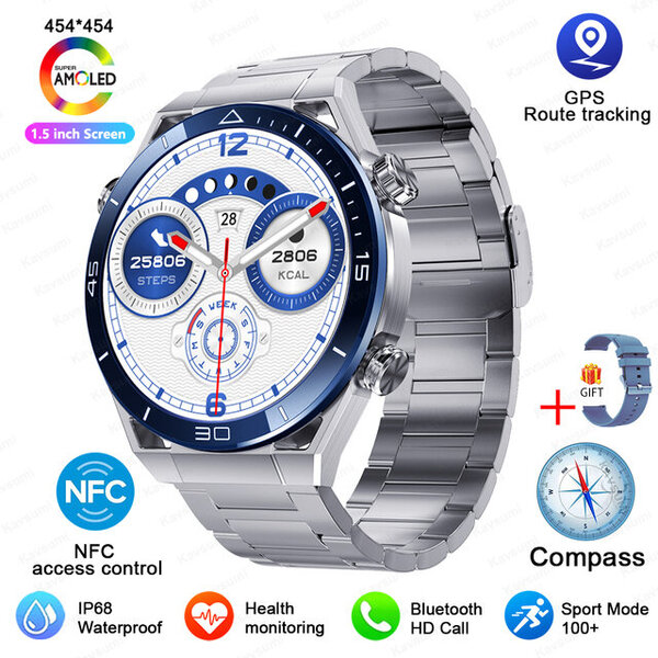 IOS Android NFC Smart Watch Adult GPS Tracker 454*454 HD Screen Heart Rate EKG+PPG Bluetooth Call Smart Watches 2024 Uusi