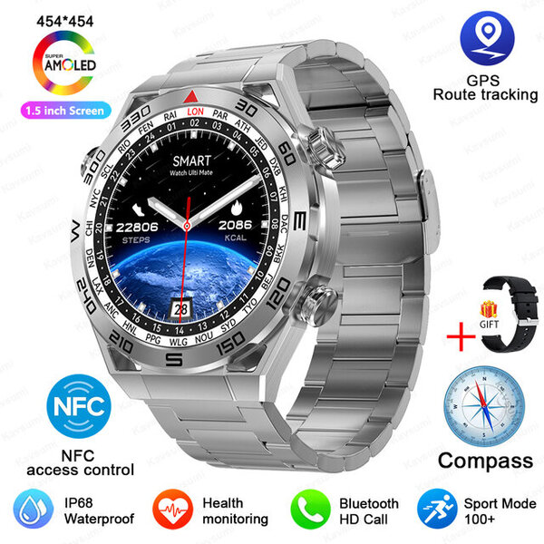 IOS Android NFC Smart Watch Adult GPS Tracker 454*454 HD Screen Heart Rate EKG+PPG Bluetooth Call Smart Watches 2024 Uusi