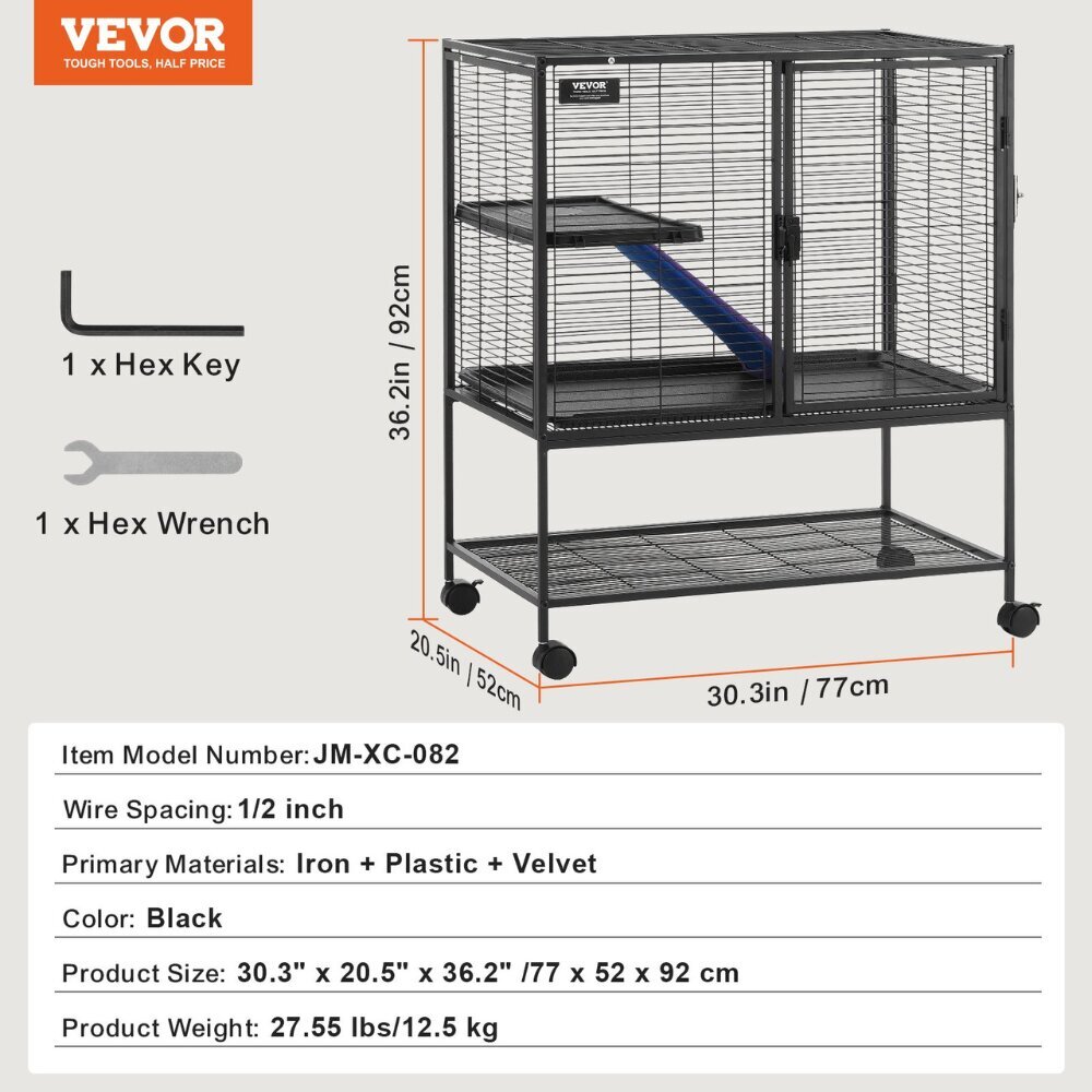 2-kerroksinen eläinhäkki Vevor, 77x52x92 mm hinta ja tiedot | Pieneläinten häkit ja tarvikkeet | hobbyhall.fi