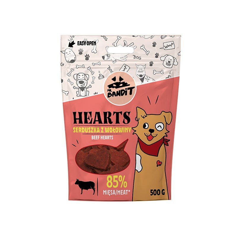 Mr. Bandit Hearts naudanlihasydämet koirille, 500 g hinta ja tiedot | Koiran herkut | hobbyhall.fi