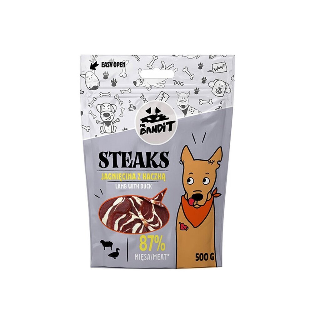 Mr. Bandit Steaks koiranherkut, lammasta ja ankkaa, 500 g hinta ja tiedot | Koiran herkut | hobbyhall.fi