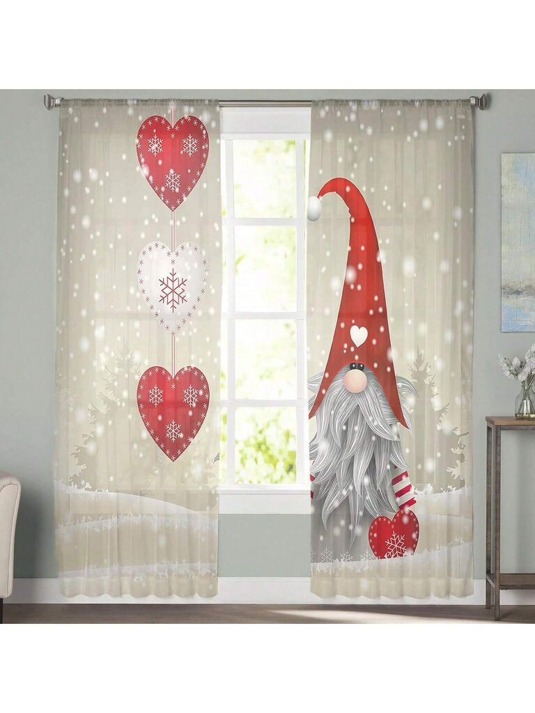 Homehours Christmas Gnome Puolipehmeät verhot olohuoneeseen Dr, Love Snowflake Winter Red Window Rod Taskuverho Makuuhuoneen ruokasali, 52 x 63 tuumaa hinta ja tiedot | Intiimipesutuotteet | hobbyhall.fi