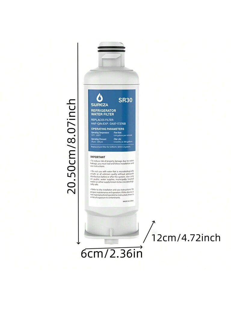 SUREZA-suodattimien vaihto DA97-17376B-vesisuodattimelle, NSF 42 Yhteensopiva seuraavien kanssa: Samsung HAF-QIN, HAF-QIN/EXP, DA97-08006C, RF23M8070SG, RF23M8070SR, R hinta ja tiedot | Intiimipesutuotteet | hobbyhall.fi