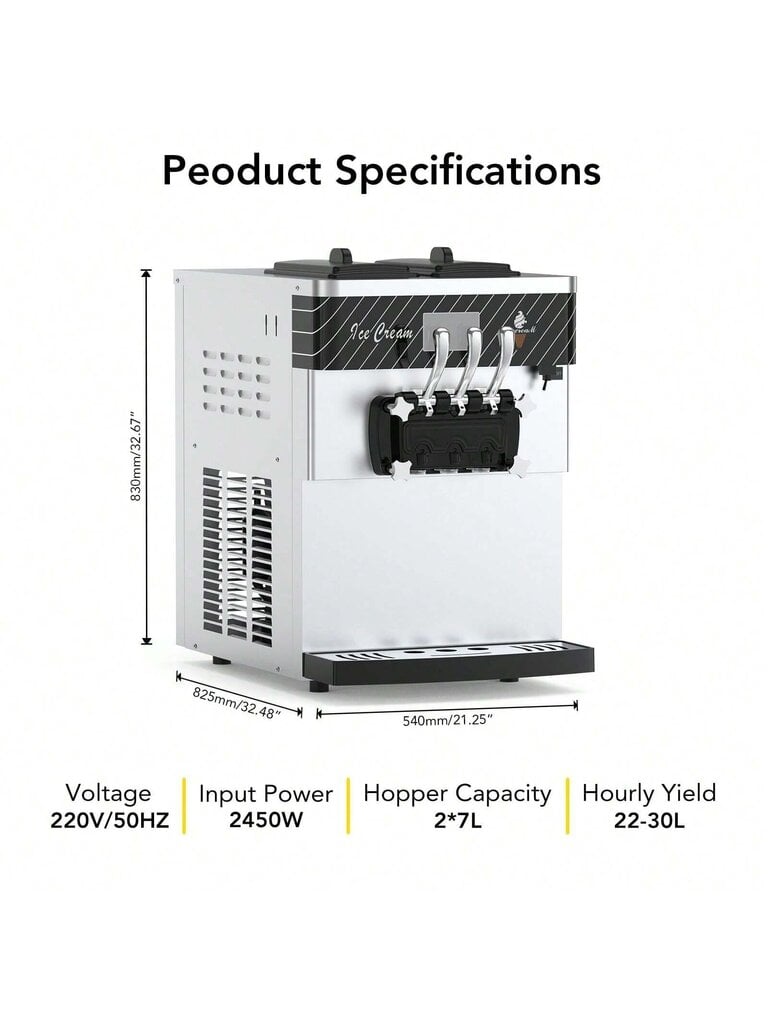 Kaupallinen jäätelökone, 5,8 - 8Gal/H jäätelökone 2 x 7L suppiloilla Älykäs paneeliohjaus Pehmeä jäätelökone ravintolaan hinta ja tiedot | Intiimipesutuotteet | hobbyhall.fi