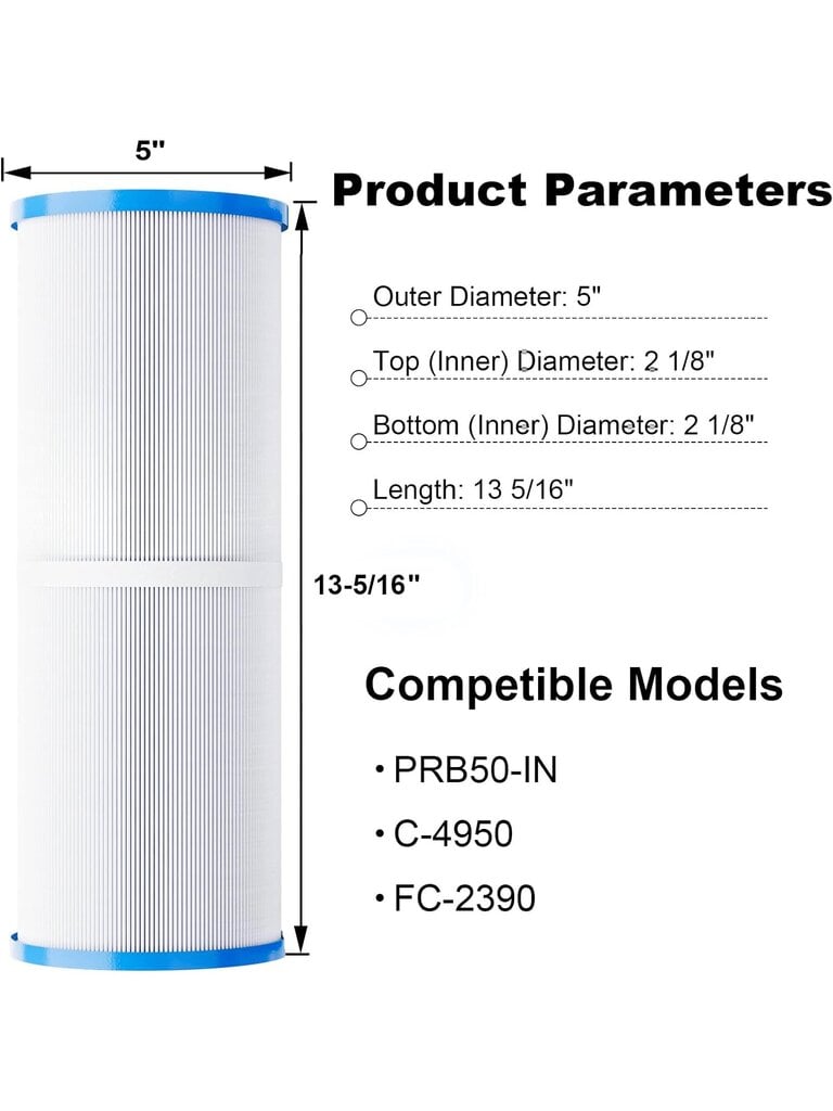 Kylpyläsuodatin 50 neliömetriä Ft, Uima-altaan suodatinpatruuna, joka on yhteensopiva Pleatco PRB50-IN, Unicel C-4950, Filbur FC-2390, Jacuzzi J210 J220 J235 J245 J275, Hot Tu kanssa hinta ja tiedot | Intiimipesutuotteet | hobbyhall.fi