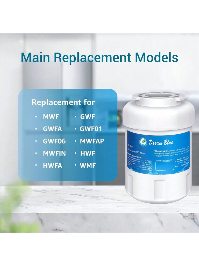 MWF-vesisuodatin GE®-jääkaapeille, vaihto GE® MWF, SmartWater® MWFP, MWFA, GWF, HDX FMG-1, WFC1201, RWF1060, 197D6321P006, Kenmore® 9991 hinta ja tiedot | Intiimipesutuotteet | hobbyhall.fi