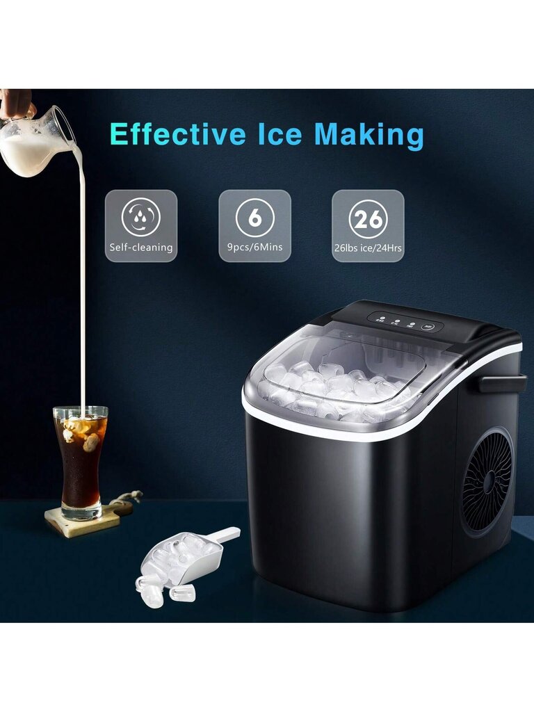 Havato Ice Makersin työtaso, kannettava jääpalakone itsepuhdistuvalla, 26,5 lbs/24 h, 6 min/9 kpl Bullet Ice, jääkauha ja kori, kädessä pidettävä jääpalakone hinta ja tiedot | Intiimipesutuotteet | hobbyhall.fi