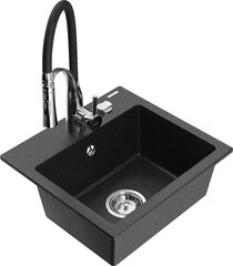 Granitiittinen keittiöallas Mexen Milo hanalla ja vesilukolla, Metallic black/Silver/Black/Chrome hinta ja tiedot | Keittiöaltaat | hobbyhall.fi