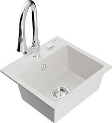 Granitiitti keittiöallas Mexen Milo hanalla ja vesilukolla, White+Chrome hinta ja tiedot | Keittiöaltaat | hobbyhall.fi