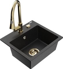 Granitiittinen keittiöallas Mexen Milo hanalla ja vesilukolla, Metallic black/Silver/Gold hinta ja tiedot | Keittiöaltaat | hobbyhall.fi