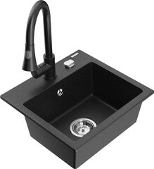 Granitiittinen keittiöallas Mexen Milo hanalla ja vesilukolla, Metallic black/Silver/Black hinta ja tiedot | Keittiöaltaat | hobbyhall.fi