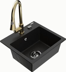 Granitiitti keittiöallas Mexen Milo hanalla ja vesilukolla, Black/Gold hinta ja tiedot | Keittiöaltaat | hobbyhall.fi