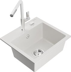 Granitiittinen keittiöallas Mexen Milo hanalla ja vesilukolla, White/Chrome hinta ja tiedot | Keittiöaltaat | hobbyhall.fi