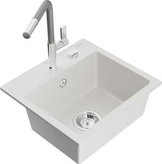 Granitiittinen keittiöallas Mexen Milo hanalla ja vesilukolla, White/Grey/Chrome hinta ja tiedot | Keittiöaltaat | hobbyhall.fi