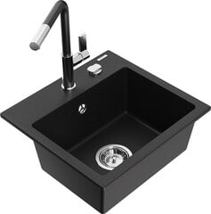 Granitiitti keittiöallas Mexen Milo hanalla ja vesilukolla, Black/Chrome hinta ja tiedot | Keittiöaltaat | hobbyhall.fi