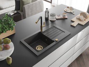 Granitiitti keittiöallas Mexen Pablo hanalla ja vesilukolla, Black granite/Black/Gold hinta ja tiedot | Keittiöaltaat | hobbyhall.fi