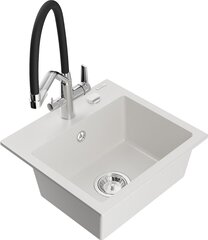 Granitiitti keittiöallas Mexen Milo hanalla ja vesilukolla, White/Black/Chrome hinta ja tiedot | Keittiöaltaat | hobbyhall.fi