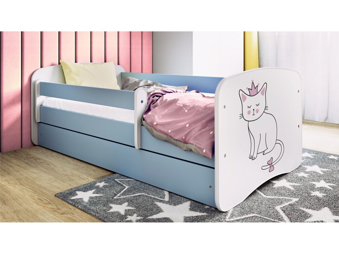 Lastensänky patjalla Kocot Kids BabyDreams Blue cat, sininen hinta ja tiedot | Lastensängyt | hobbyhall.fi